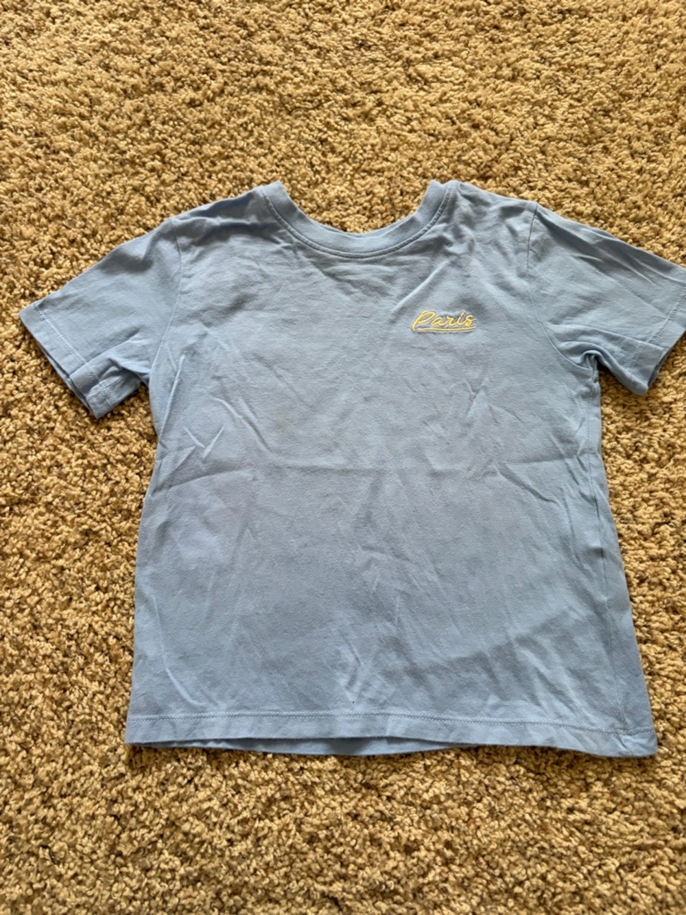 H&M Light Blue Tee with 'Paris' Script - Short Sleeve Kids Top